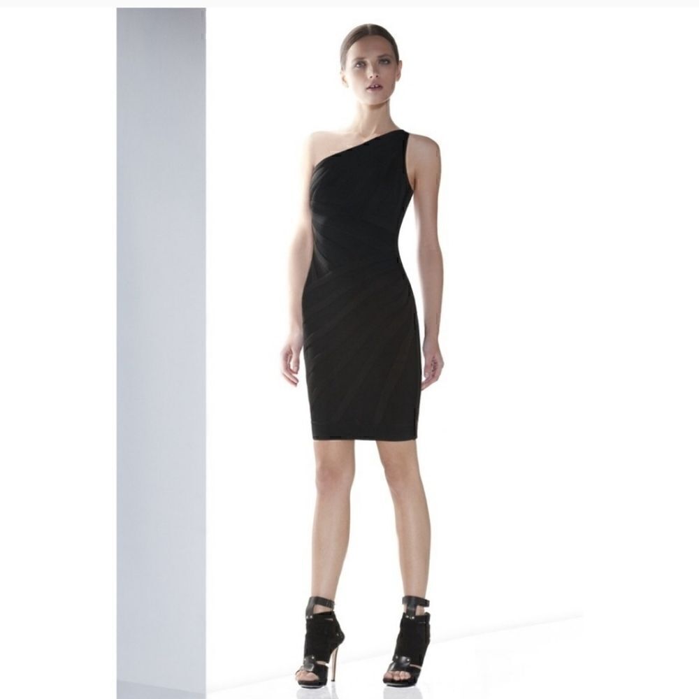Oleg Cassini One Shoulder Body Con Bandage Y2k Dress